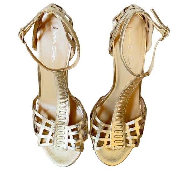 VIA SPIGA Women's Shoes Gold Leather Heels Stilettos Size 9.5M Eu 41 - Picture 10 of 13